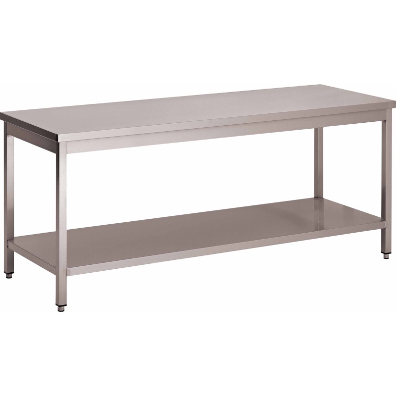 TABLE INOX 304 DEMONTABLE CENTRALE AVEC ETAGERE PIEDS CARRES L 1 800 P 700 H 850