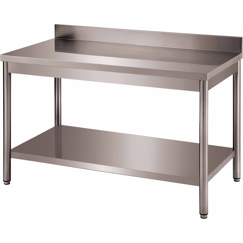 TABLE ADOSSEE DEMONTABLE INOX, ET.BASSE, PIEDS RONDS L 1 800 P 700 H 850