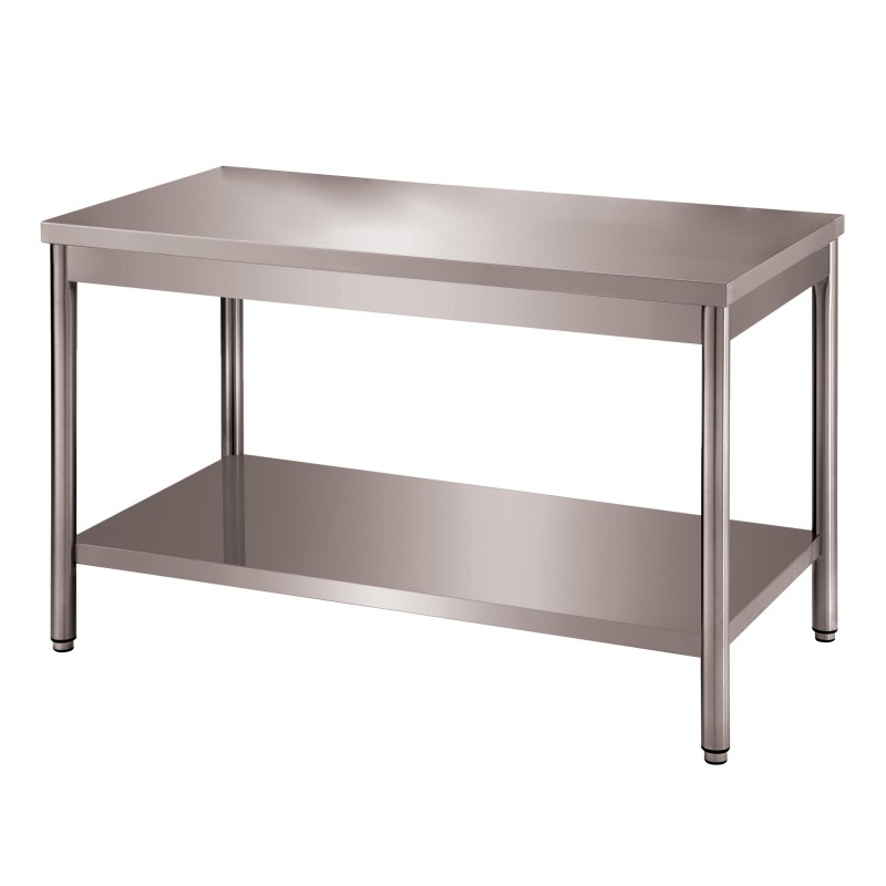 TABLE CENTRALE DEMONTABLE INOX 304, ET.BASSE, PIEDS RONDS L 1 800 P 700 H 850