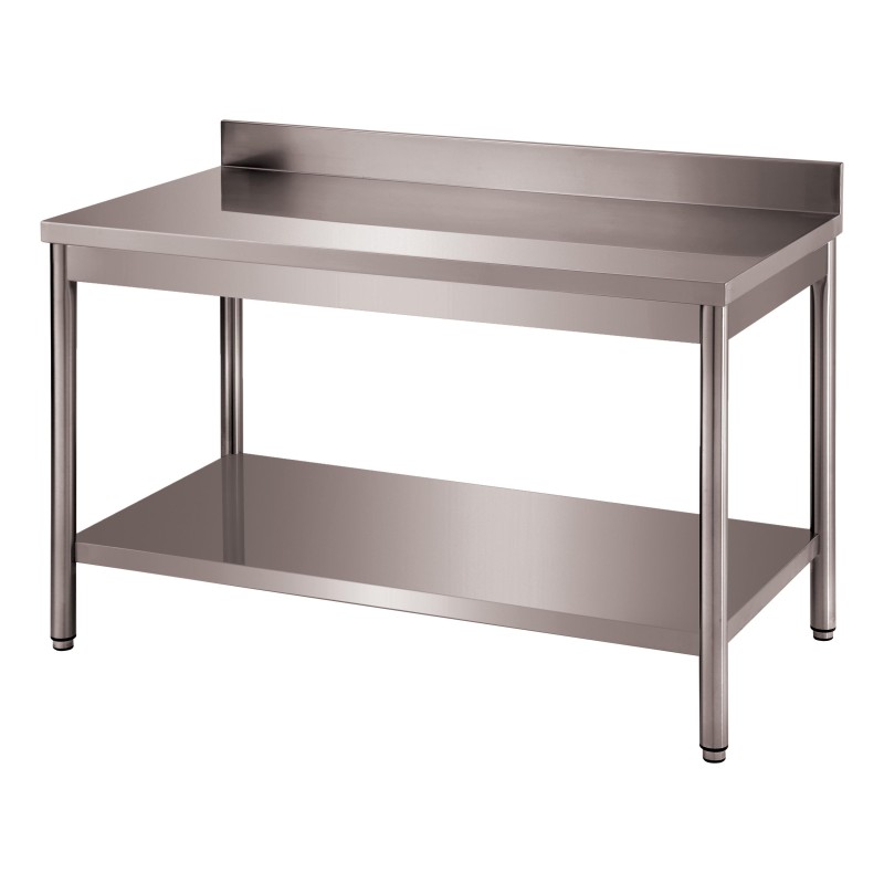 TABLE ADOSSEE DEMONTABLE INOX 304, ET.BASSE, PIEDS RONDS L 1 600 P 600 H 850