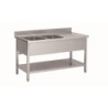 PLONGE INOX SOUDEE 2 BACS 500 X 400 X 250 MM EGOUTTOIR A DROITE AVEC ETAGERE BASSE