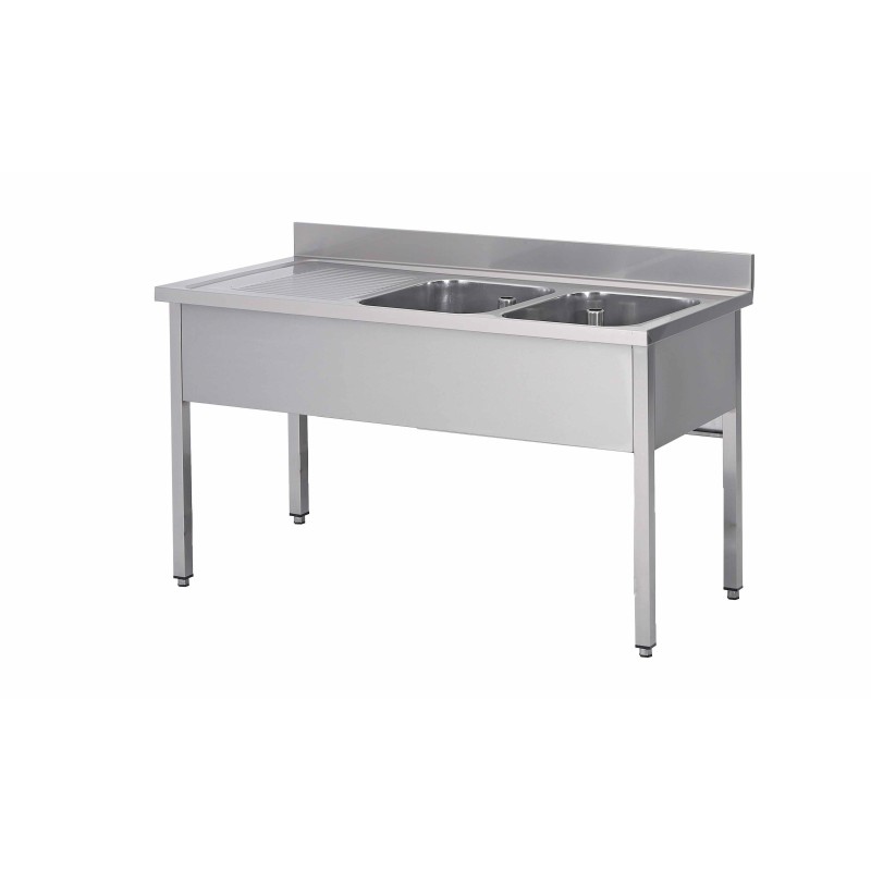 PLONGE INOX SOUDEE 2 BACS 400 X 400 X 250 MM EGOUTTOIR A GAUCHE