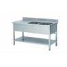 PLONGE INOX 304 DEMONTABLE 2 BACS 500 X 400 X 250 MM PIEDS CARRES EGOUTTOIR A GAUCHE  ETAGERE BASSE