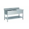 PLONGE INOX 304 DEMONTABLE 2 BACS 400 X 400 X 250 MM PIEDS CARRES EGOUTTOIR A DROITE  ETAGERE BASSE