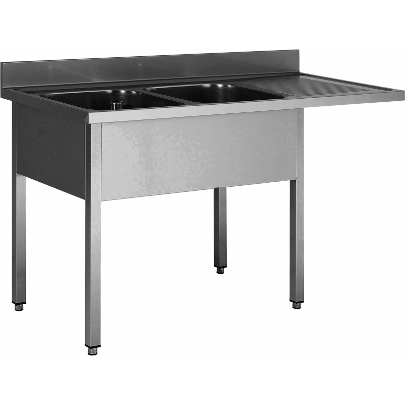 PLONGE INOX 304 SOUDEE ENCASTREMENT LV BAC GAUCHE 2 BACS 400 X 500 X 250 MM EGOUTTOIR A DROITE
