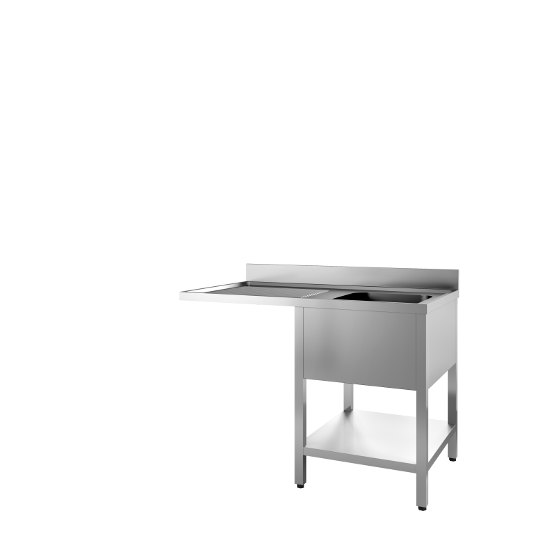 PLONGE INOX 304 SOUDEE ENCASTREMENT LV BAC DROITE 1 BAC 400 X 500 X 250 EGOUTTOIR A GAUCHE AVEC ETAGERE