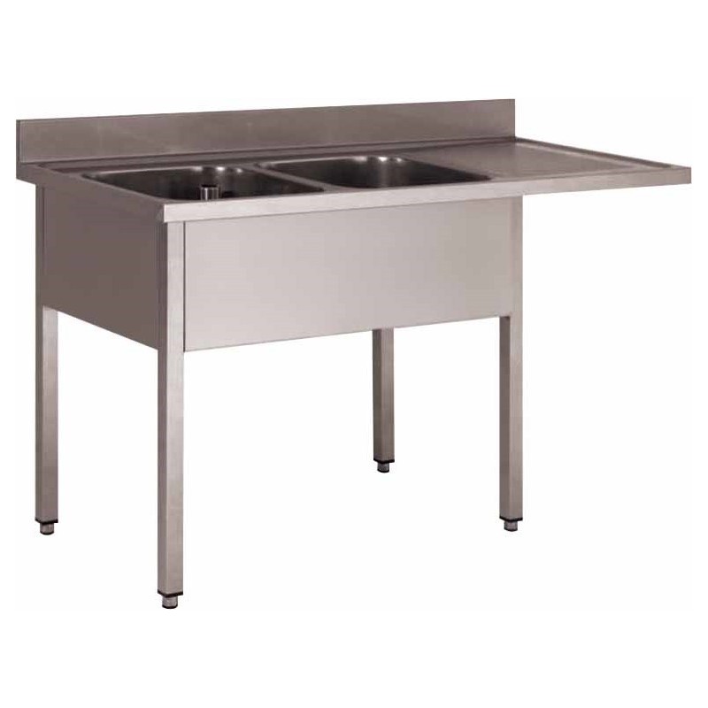 PLONGE INOX 304 DEMONTABLE ENCASTREMENT LV 2 BACS 500 X 500 X 300 MM PIEDS CARRES EGOUTTOIR A DROITE