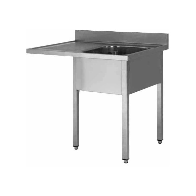 PLONGE INOX 304 DEMONTABLE ENCASTREMENT LV 1 BAC 400 X 500 X 250 MM PIEDS CARRES EGOUTTOIR A GAUCHE