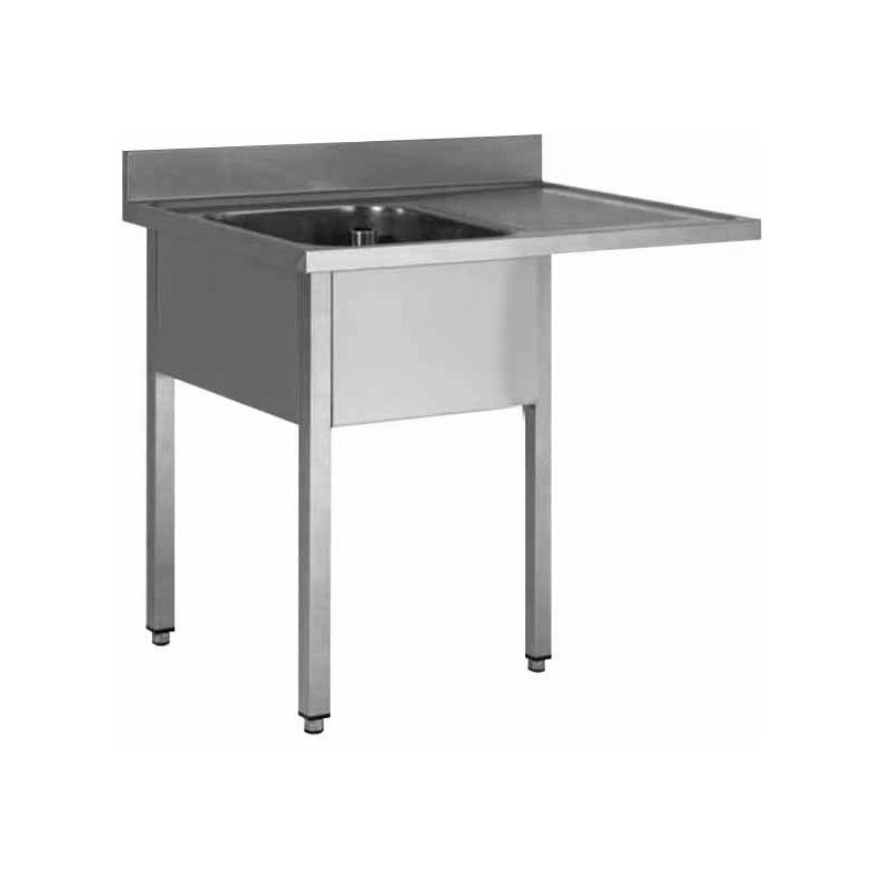 PLONGE INOX 304 DEMONTABLE ENCASTREMENT LV 1 BAC 400 X 400 X 250 MM PIEDS CARRES EGOUTTOIR A DROITE