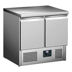 DESSERTE REFRIGEREE INOX CENTRALE, +2/+8°C, GAZ R600A, DESSUS FIXE, 2 PORTES GN1/1, L 900 P 700 H 870