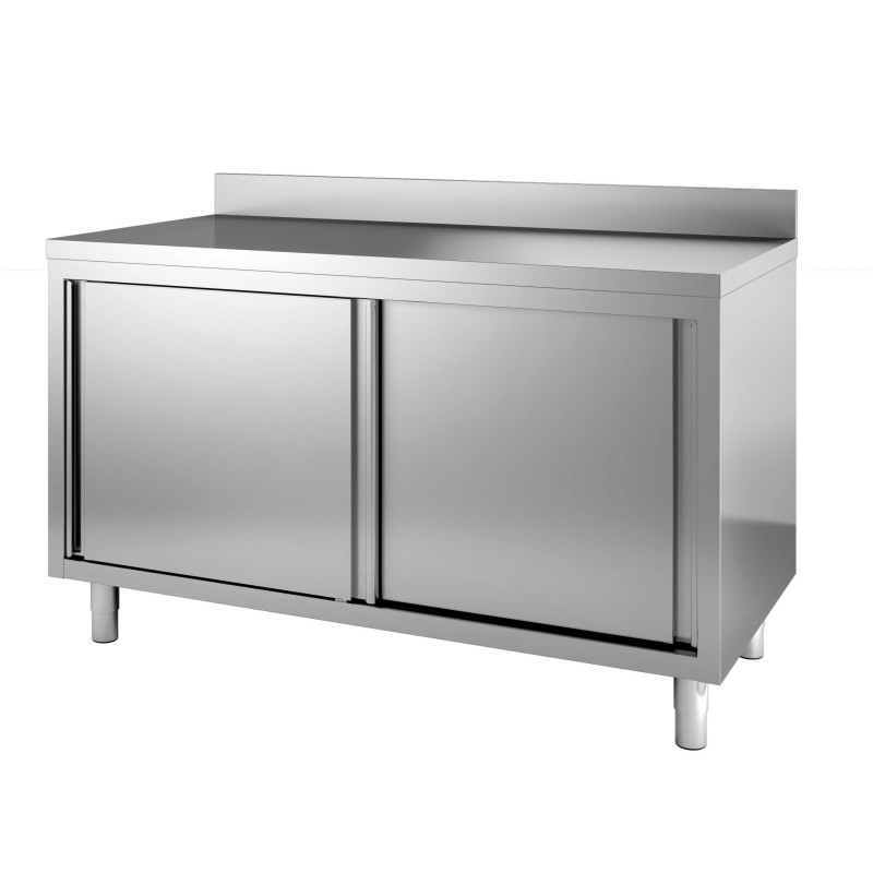MEUBLE BAS INOX ADOSSE, P. COULISSANTES DOUBLEES, L 2 000 mm P 700 mm H 850 mm