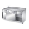 MEUBLE BAS INOX ADOSSE, 2 PORTES COULISSANTES ET 2 TIROIRS SUR GLISSIERES, L 1 200 mm P 700 mm H 850 mm