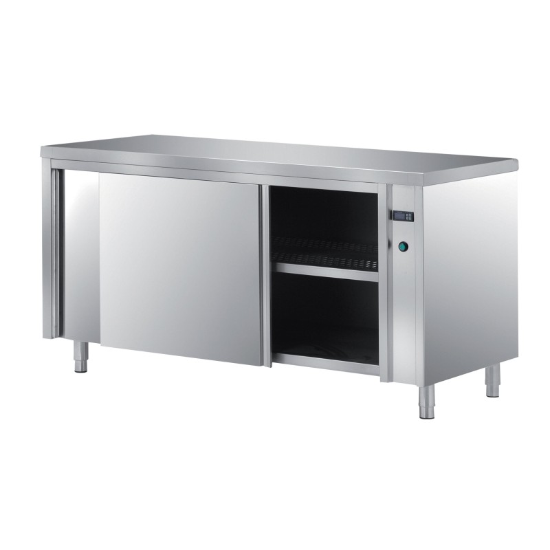 MEUBLE ETUVE INOX 304 CENTRAL, PORTES COULISSANTES DOUBLEES, ETAGERE INTERMEDIAIRE L 1 400 P 700 H 850