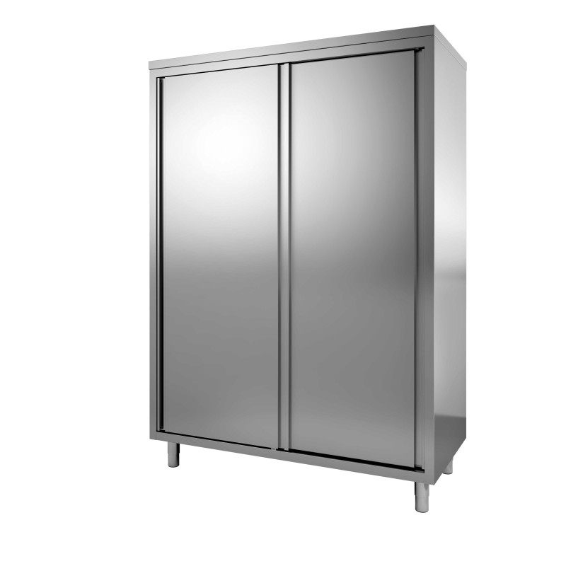 ARMOIRE INOX 304, PORTES COULISSANTES DOUBLEES, TOIT PLAT, 3 ETAGERES REGLABLES, L 1 400 P 600 H 2 000