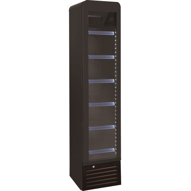 VITRINE A BOISSONS ETROITE R600A, +2°C/+8°C, 1 PORTE BATTANTE VITREE, 6 ETAGERES, SANS CANOPY
