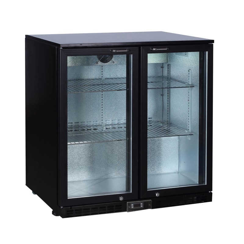 MEUBLE ARRIERE DE BAR, SKIN PLATE 0/+8°C, 2 PORTES BATTANTES VITREES, 4 CLAYETTES