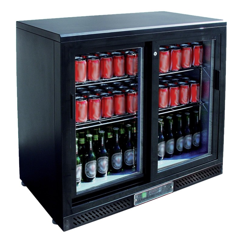 MEUBLE ARRIERE DE BAR, SKIN PLATE 0/+8°C, 2 PORTES COULISSANTES VITREES, 4 CLAYETTES
