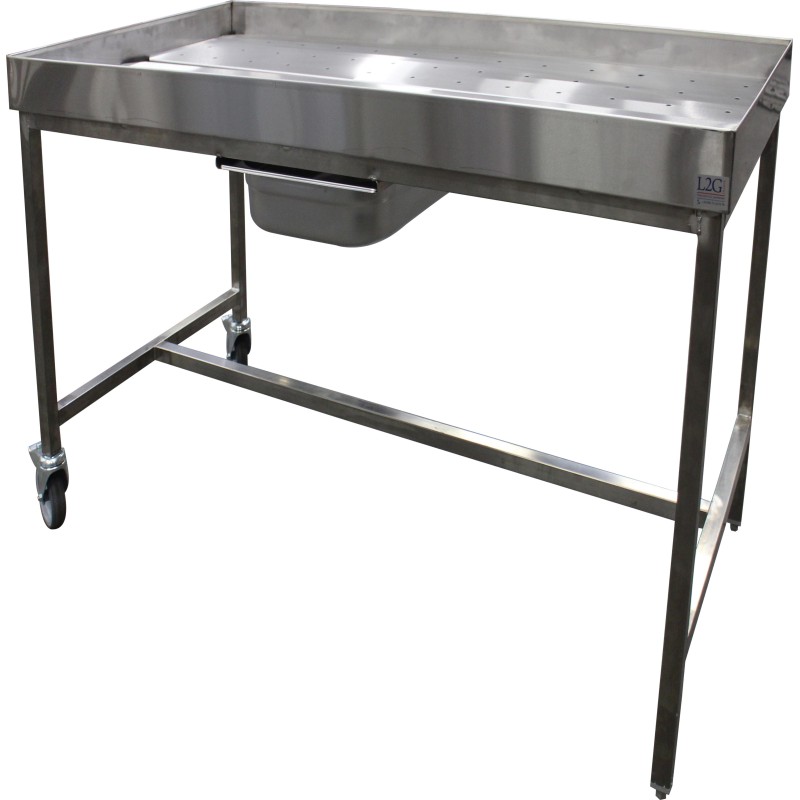 TABLE DE POUSSAGE INOX 304, AVEC GRILLE PERFOREE AMOVIBLE, L 1 600 P 700 H 900