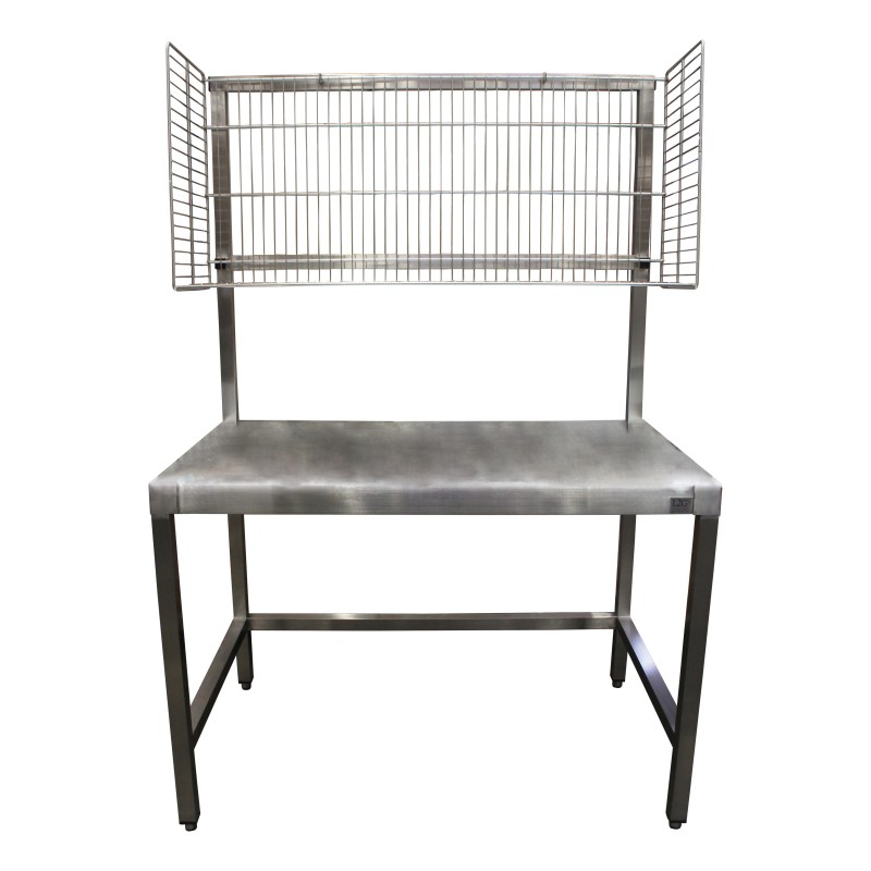 TABLE DE MISE SOUS BARQUETTES, DESSUS INOX L 1200 P 700 H 1800